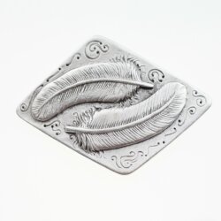 Antique Silver Feather Belt buckle double Feather on Rhomb