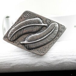 Antique Silver Feather Belt buckle double Feather on Rhomb