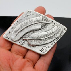 Antique Silver Feather Belt buckle double Feather on Rhomb