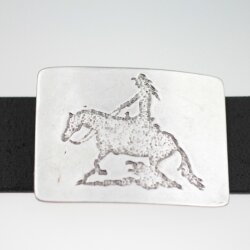 Cowgirl mit Pferd Gürtelschnalle, 7,52x5,3 cm