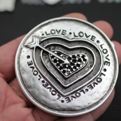 Belt Buckle Heart Love on round, ø 7,0 cm