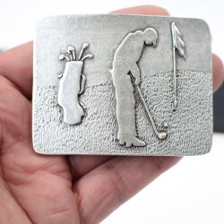 Belt Buckle golf player male, 7,5 cmx5,7 cm