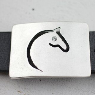 Gürtelschnalle Pferdekopf Silhoutte mit 4 mm Swarovski...