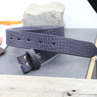 leather belts, 4 cm, 100 % Buffalo leather - Croco Look Blau Matt