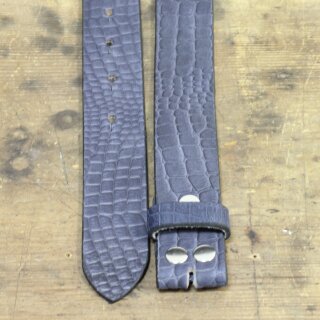 Ledergürtel, 4 cm, 100 % Büffelleder - Croco Look Blau Matt
