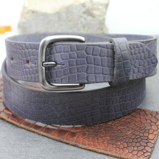Ledergrtel, 4 cm, 100 % Bffelleder - Croco Look Blau Matt