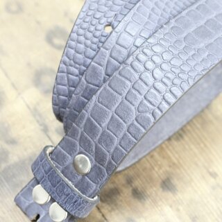 Ledergrtel, 4 cm, 100 % Bffelleder - Croco Look Blau Matt