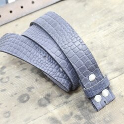 leather belts, 4 cm, 100 % Buffalo leather - Croco Look Blau Matt