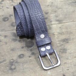 leather belts, 4 cm, 100 % Buffalo leather - Croco Look Blau Matt