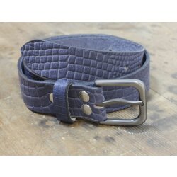 leather belts, 4 cm, 100 % Buffalo leather - Croco Look Blau Matt