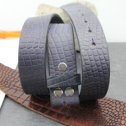 leather belts, 4 cm, 100 % Buffalo leather - Croco Look Blau Matt