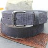 Ledergürtel, 4 cm, 100 % Büffelleder - Croco Look Blau Matt