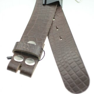 Ledergrtel, 4 cm, 100 % Rindsleder - Croco Look Dunkelbraun