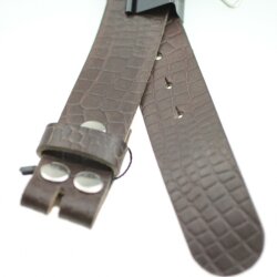 leather belts, 4 cm, 100 % Cow leather - Croco Look Dark Brown