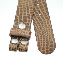 leather belts, 4 cm, 100 % Cow leather - Croco Look Khaki...