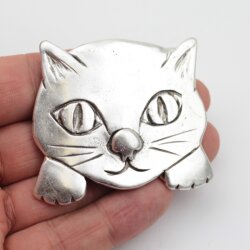 Antique Silver Kitten belt buckle, Cat belt buckle, Animal belt buckle