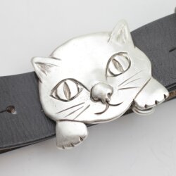 Antique Silver Kitten belt buckle, Cat belt buckle, Animal belt buckle