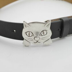 Antique Silver Kitten belt buckle, Cat belt buckle, Animal belt buckle