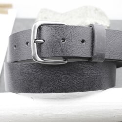 Casual press button leather belt 4 cm Cow leather Dark Grey, Size 80