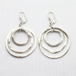 Antique Silver Circle Earrings- three circle