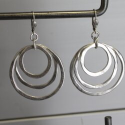 Antique Silver Circle Earrings- three circle