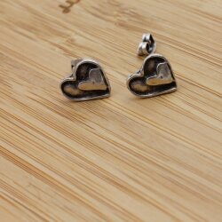 Heart stud earrings, 1,0x1,0 cm