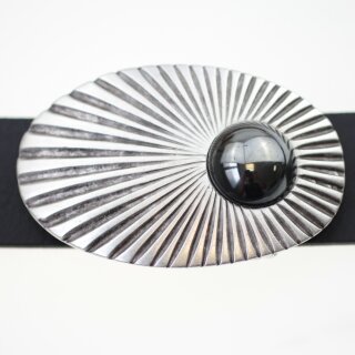 Belt Buckle oval sun, 9,0x5,8 cm with jet hematite Cabochon<br>per pcs.