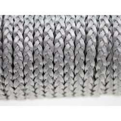 1 m flat braided leather cord Grey metalic