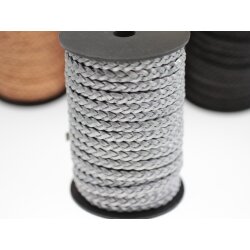 1 m flat braided leather cord Grey metalic