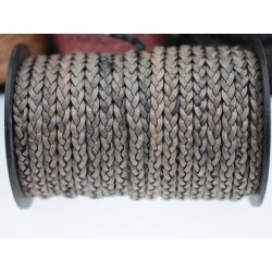 1 m flat braided leather cord Vintage Grey