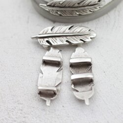 5 Antique Silver Feather Spacer Beads