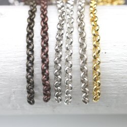 3,5 mm Round Rolo Chain for jewelry making, Gold Chain, Silver Chain, Brass Chain, Antique Coper, Antique Silver Chain, 100 cm