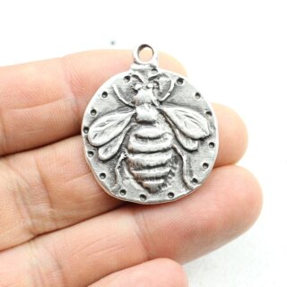 1 Bee Pendant 30 mm (Ø 3 mm), antique silver