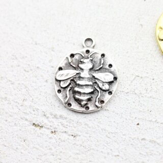 10 Bienen Anhänger 20 mm (Ø 2 mm), altsilber