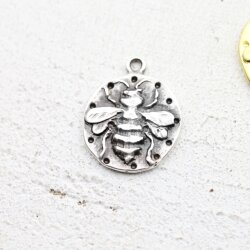 10 Bee Pendants 20 mm (Ø 2 mm), antique silver