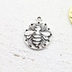 10 Bienen Anhänger 20 mm (Ø 2 mm), altsilber