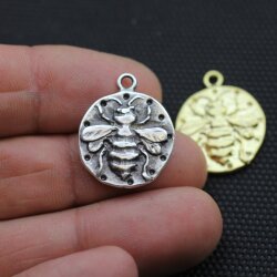 10 Bee Pendants 20 mm (Ø 2 mm), antique silver