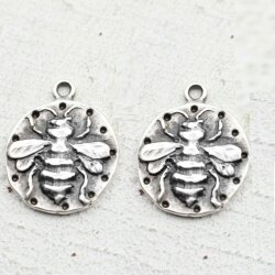 10 Bee Pendants 20 mm (Ø 2 mm), antique silver