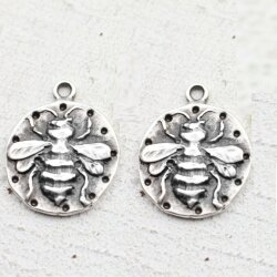 10 Bienen Anhänger 20 mm (Ø 2 mm), altsilber