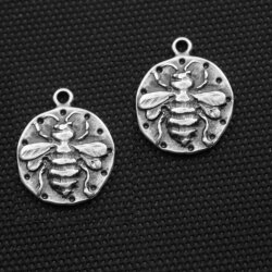 10 Bee Pendants 20 mm (Ø 2 mm), antique silver