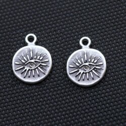 10 Antique Silver Evil Eye Charms Pendant