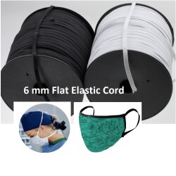 10 m Flat Elastic Cord 6 mm, white