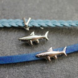10 Antique Silver Shark Sliders Beads, Shark Bracelet Beads