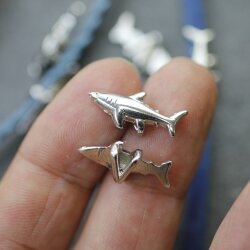 10 Antique Silver Shark Sliders Beads, Shark Bracelet Beads