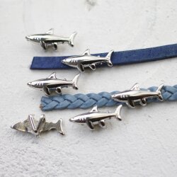 10 Antique Silver Shark Sliders Beads, Shark Bracelet Beads