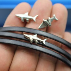 10 Antique Silver Shark Sliders Beads, Shark Bracelet Beads