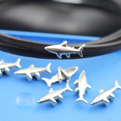 10 Antique Silver Shark Sliders Beads, Shark Bracelet Beads