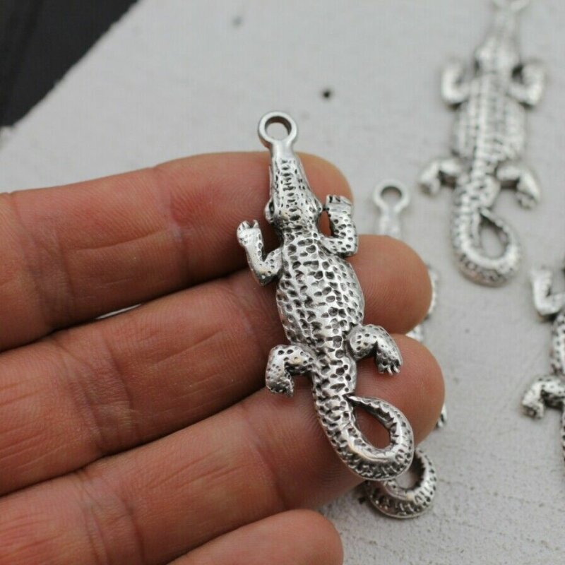 Krokodil Reptil Schlüsselanhänger Anhänger Silber aus Metall 