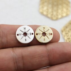 10 Compass Connector Charms 15 mm (Ø 1,2 mm) Gold