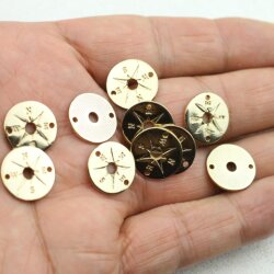 10 Armbandverbinder Kompass Gold 15 mm (Ø 1,2 mm)